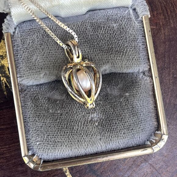 Sterling Silver Caged Pearl Necklace Love Jewelry Lucas Lameth - Picture 6 of 9